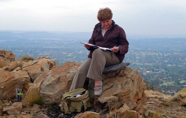 Barbara sketching at Northcliff Hill