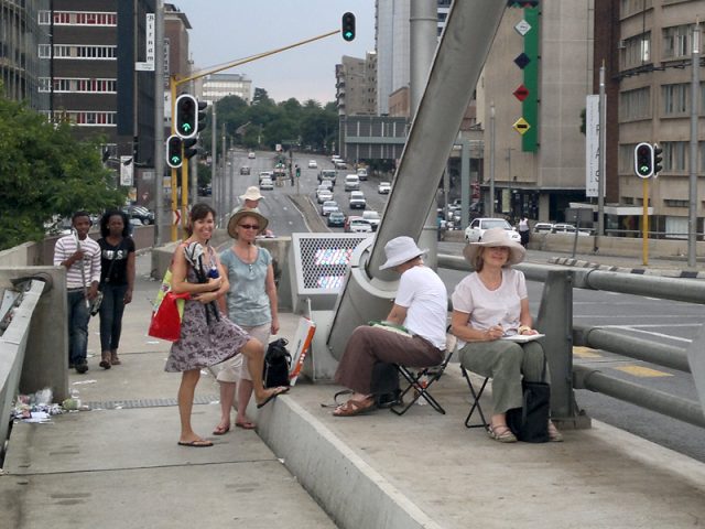 Joburg Sketchers gathered at Nelson Mandela Bridge