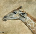Oil on canvas paper of a Giraffe head