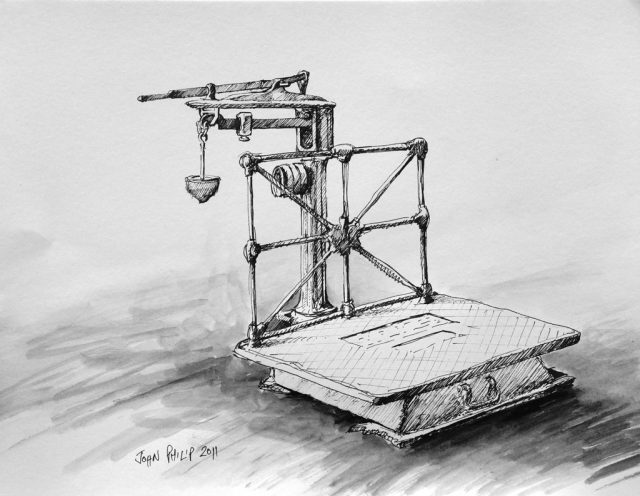 Pen and Ink of an old Fairbanks wool scale