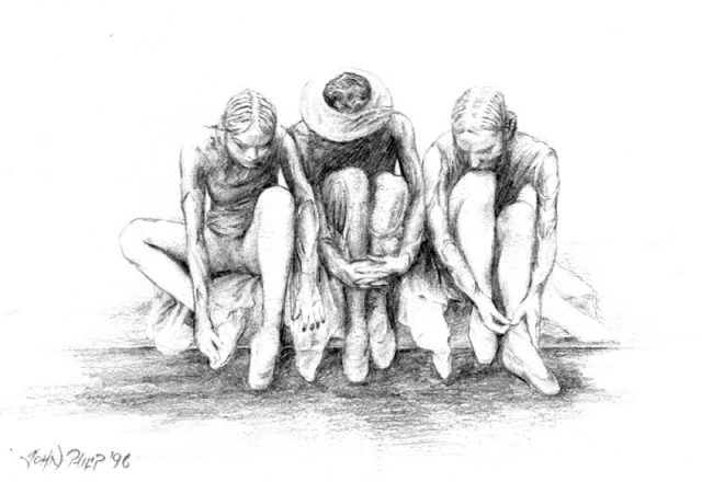 Drawing of three ballet dancers