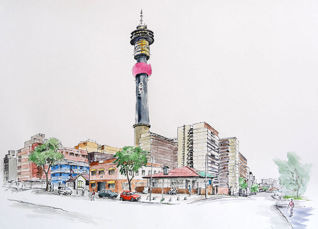 Pen & Ink drawing of Hillbrow Tower, Joburg, South Africa