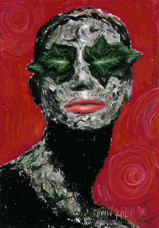 Lady with leaves over her eyes.