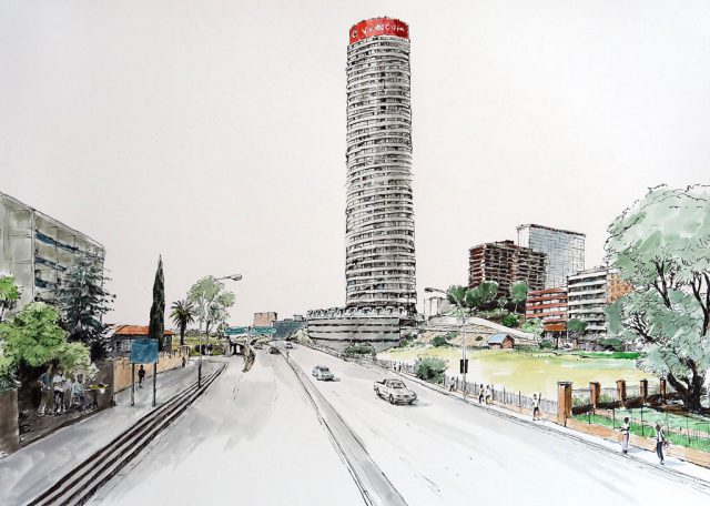 Pen & Ink Drawing of Ponte City Apartments