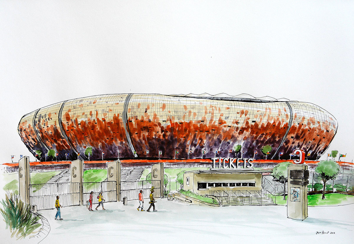 Pen & Ink Drawing of Soccer City, Soweto