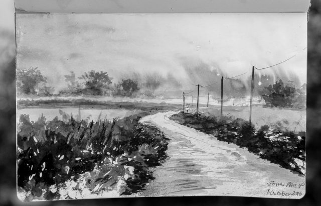 Brittany Road in Brush, Pen and Ink