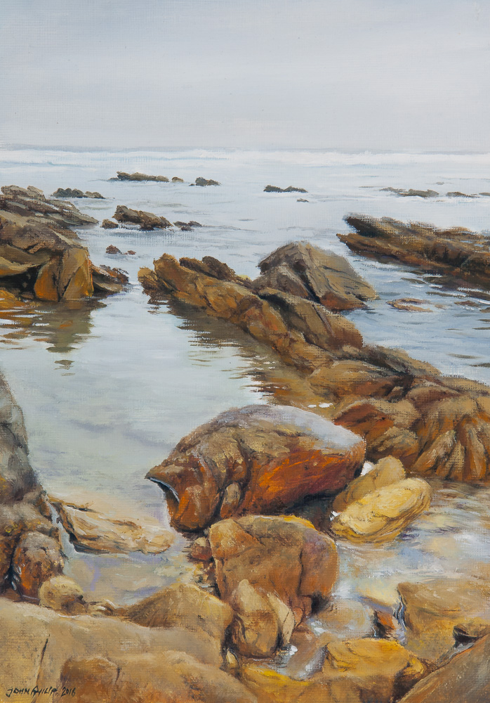 Oil painting of the seaside rock pools