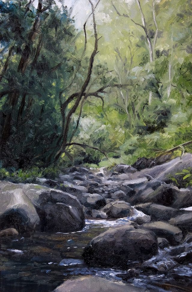 Oil painting of a river stream in the Drakensberg