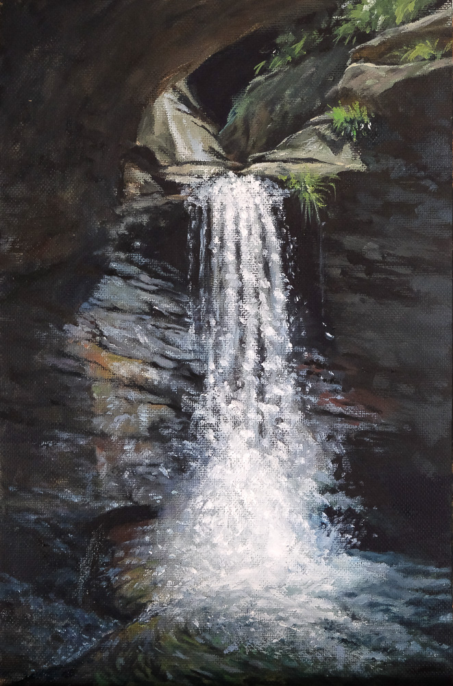 Oil painting of a waterfall