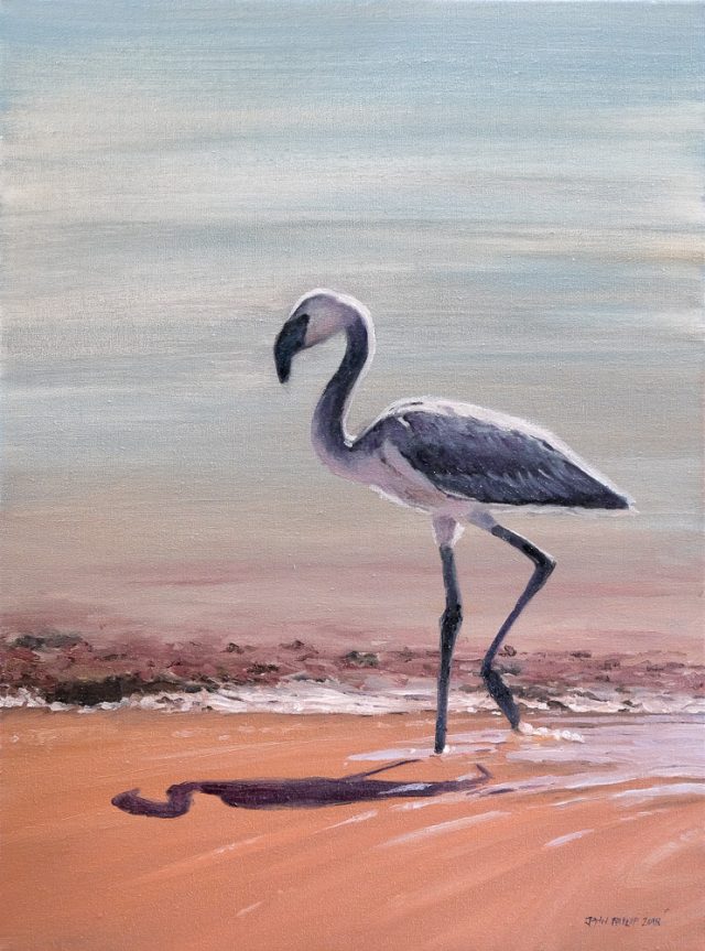 Oil painting of a flamingo