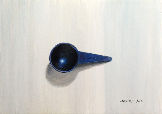 Oil painting of a plastic coffee spoon