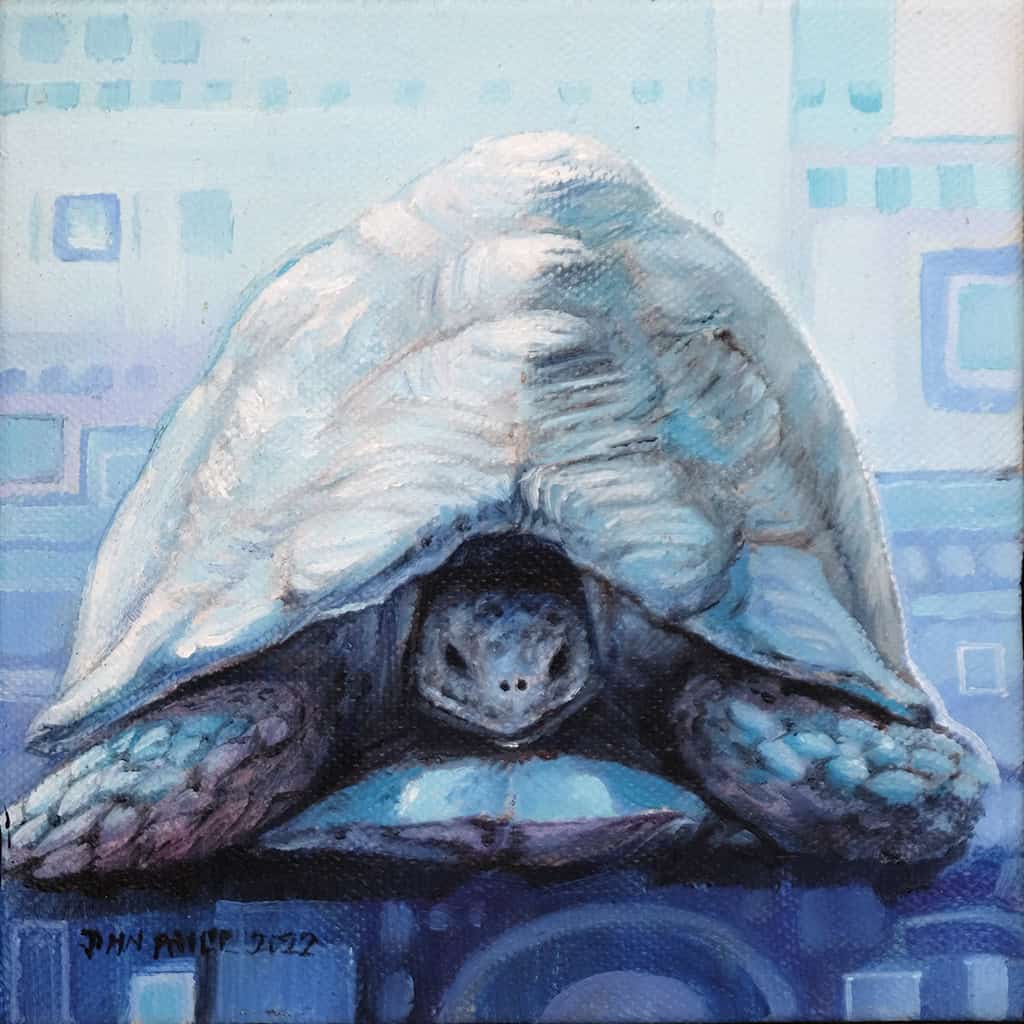 Oil Painting of a Blue Tortoise
