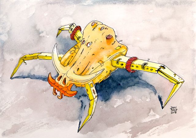 Drawing of a crab warthog robot
