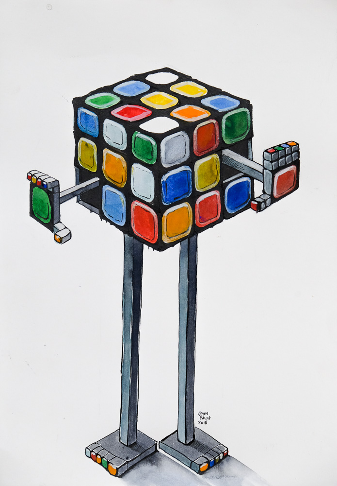 Drawing of a Rubiks Cube Robot