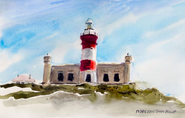 Painting of the Cape Agulhas Lighthouse at the southernmost tip of Africa
