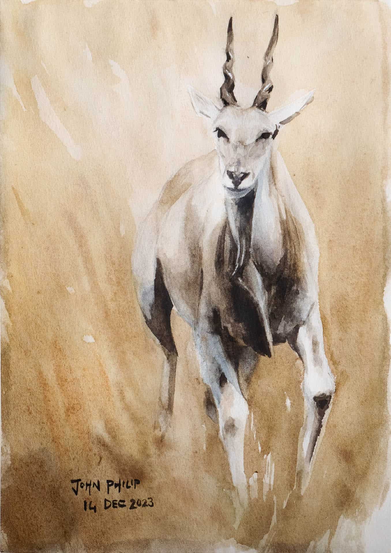 Painting of an Eland on running.