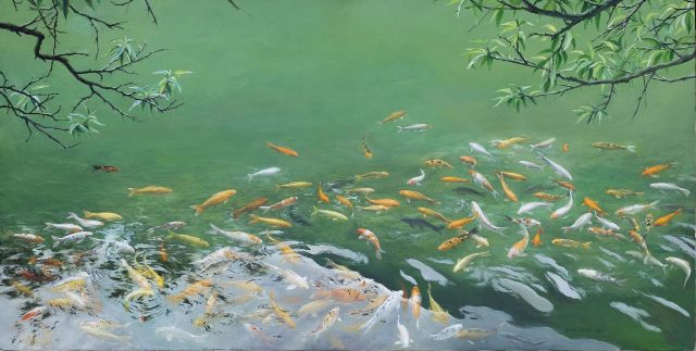 Oil painting of some koi fish