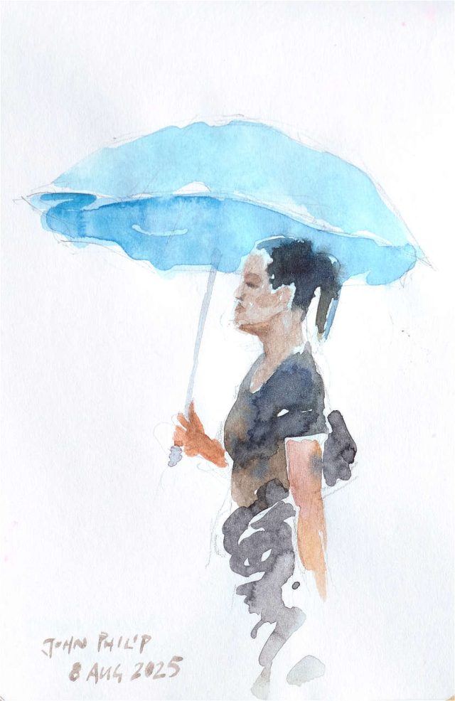 Watercolour painting of a Blue Umbrella
