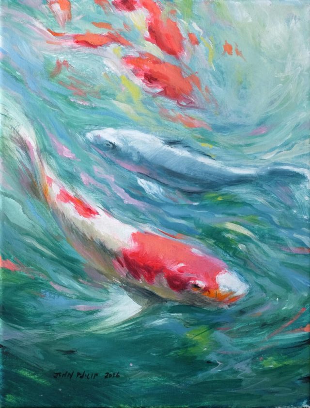 Colourful Koi Oil painting